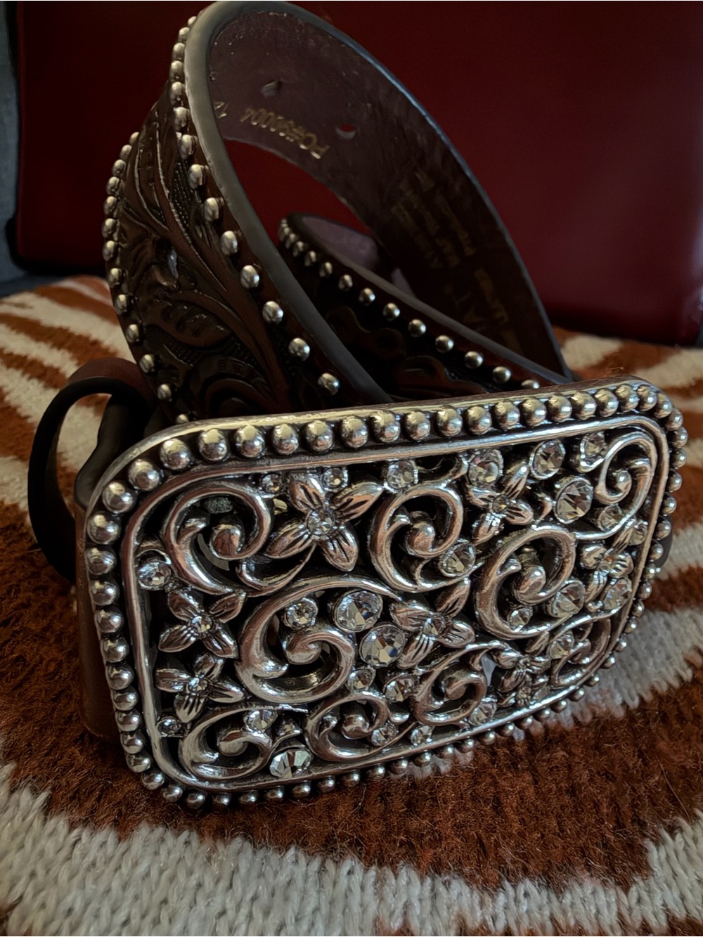 Ariat Silver Floral Filigree Rhinestone Western Belt